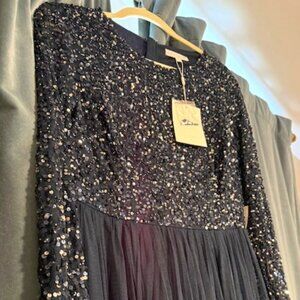 Navy Women's Maya Deluxe Sequin and Tulle Evening Gown, Size 8 and 12